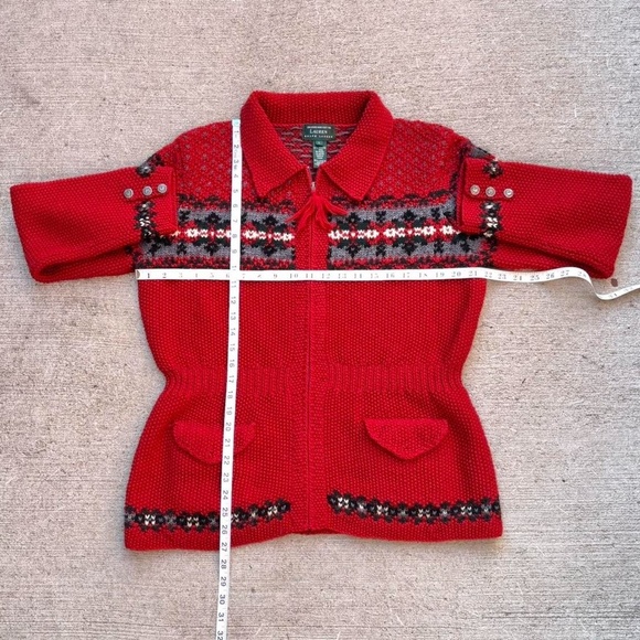 Vintage Lauren Ralph Lauren Hand Knit Fair Isle Sweater Cardigan, Size Large - Picture 10 of 10